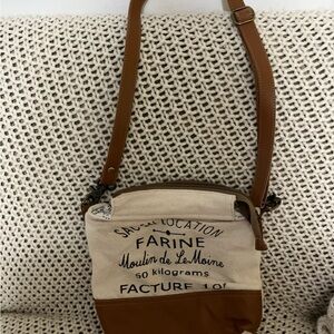 Myra Farine  Brown and Cream Canvas Shoulder Bag. French Vibes